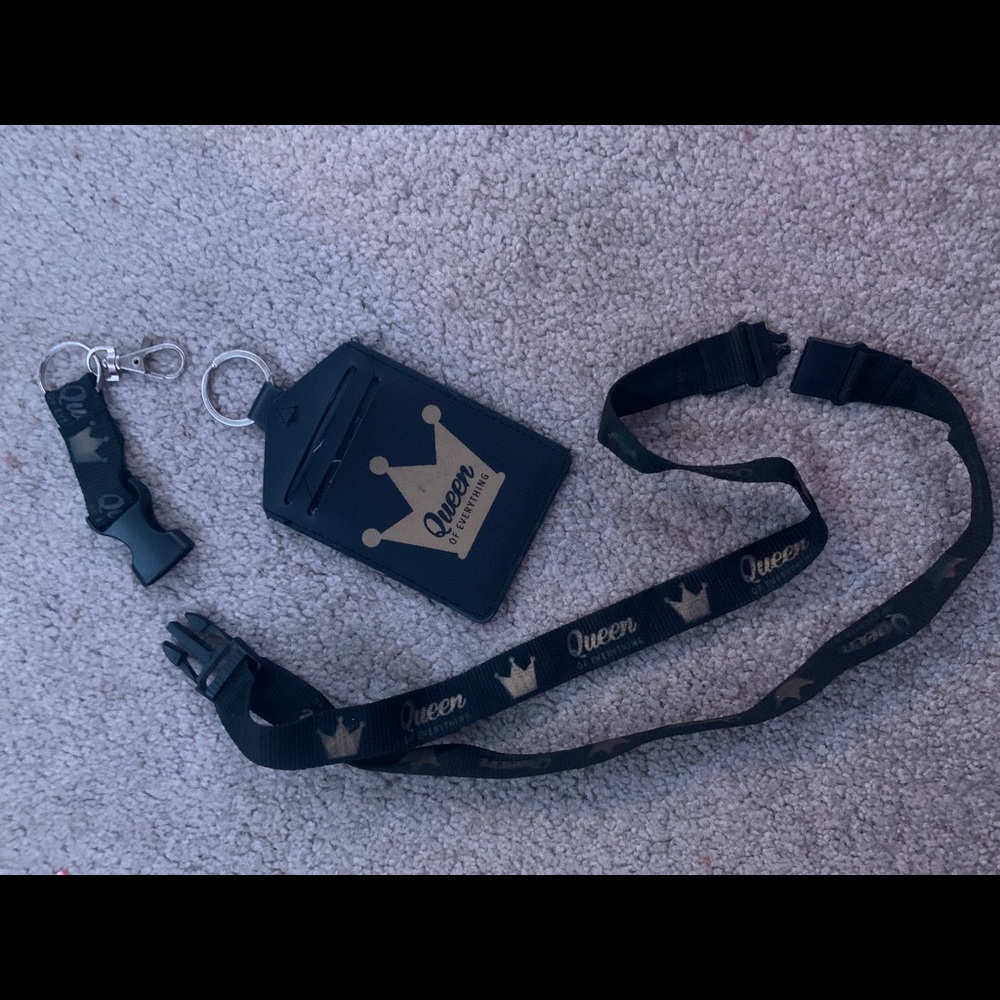 3 piece card holder and lanyard.